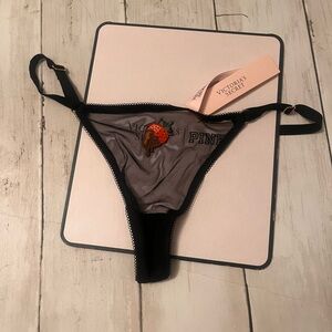 Victoria's Secret Black Sheer Thong with Strawberry Detail